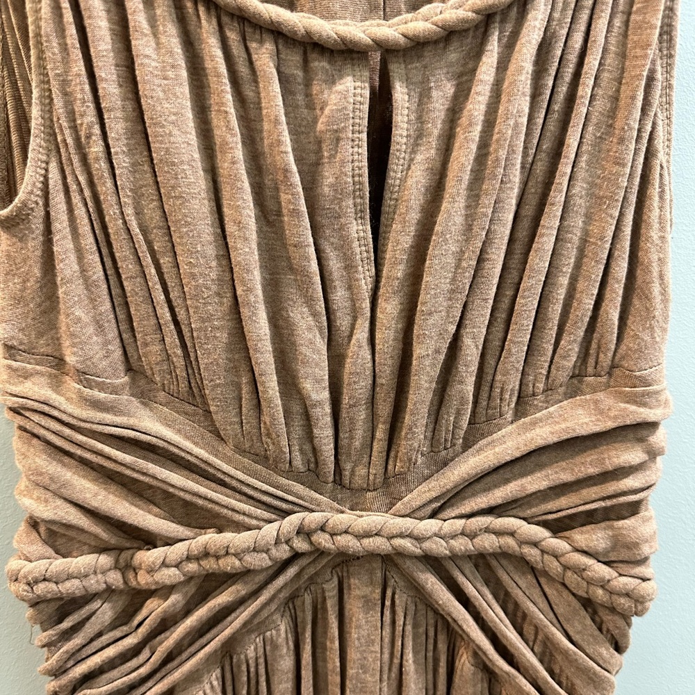 Gorgeous full length heathered tan stretchy dress w/ detailing and braids